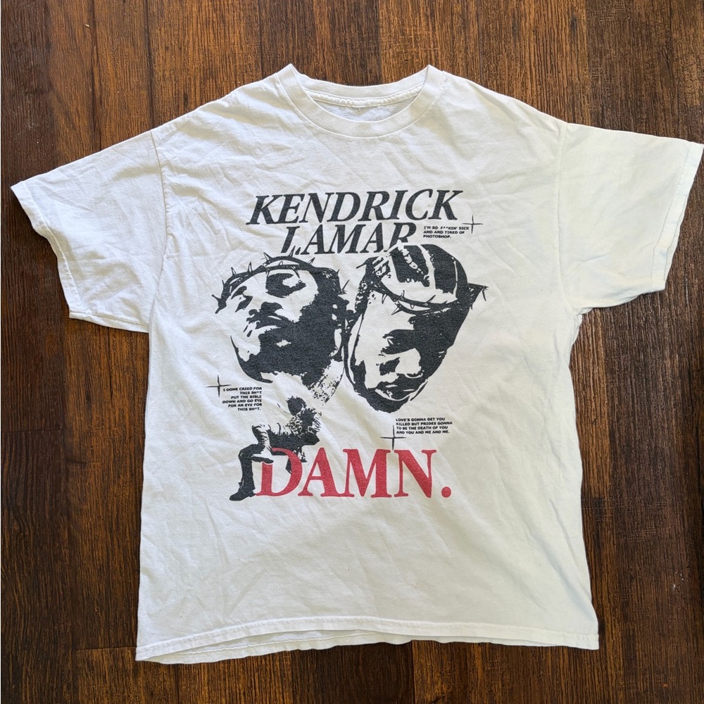 Men's Kendrick Lamar T-Shirt White Damn M Rap Hip Hop Spell-Out Compton Pimp LA